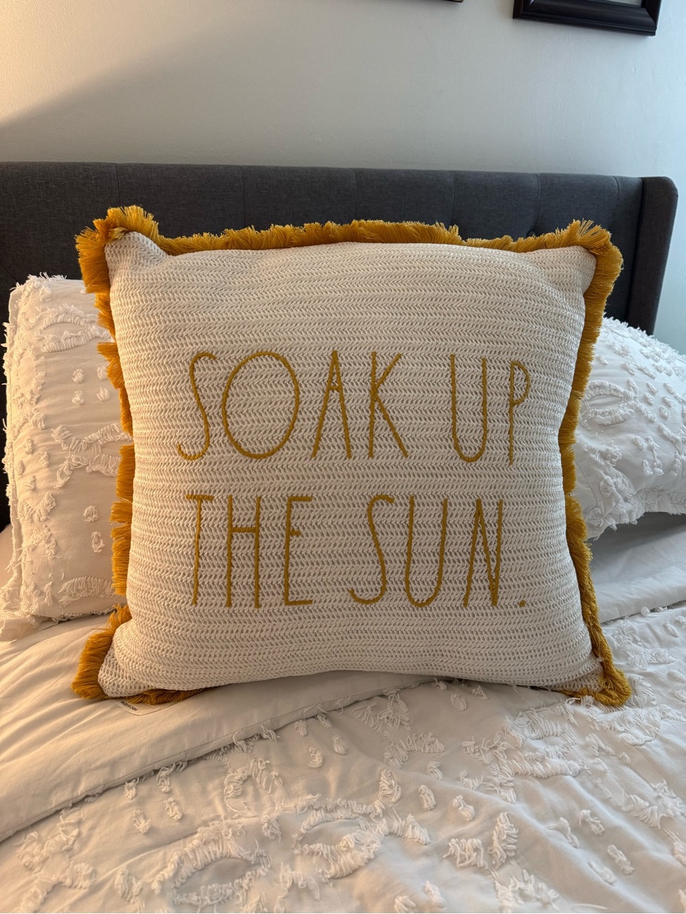 Rae Dunn Soak Up The Sun Fringe Throw Pillow